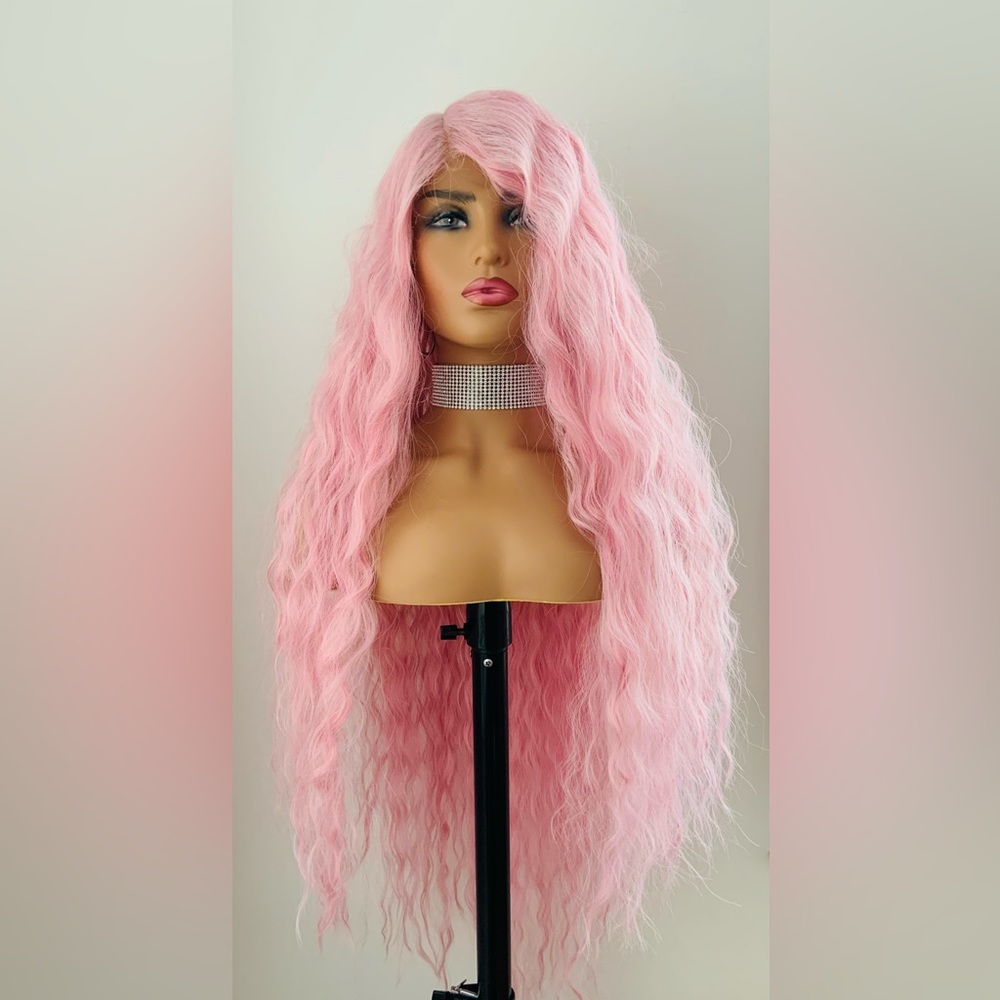Long Pink Premium Fiber Lace Front Wig for Fashion/Cosplay/Gaming & More! 🌸